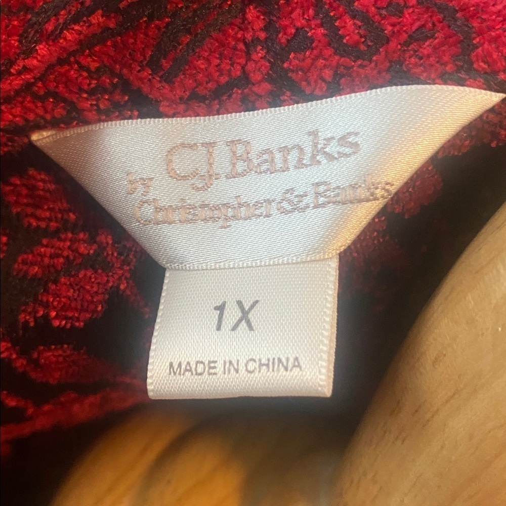 CJ Banks Women’s Deep Red & Black Tapestry Jacket Sz 1X - Picture 10 of 12